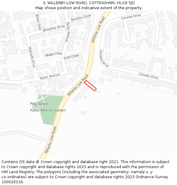 3, WILLERBY LOW ROAD, COTTINGHAM, HU16 5JD: Location map and indicative extent of plot
