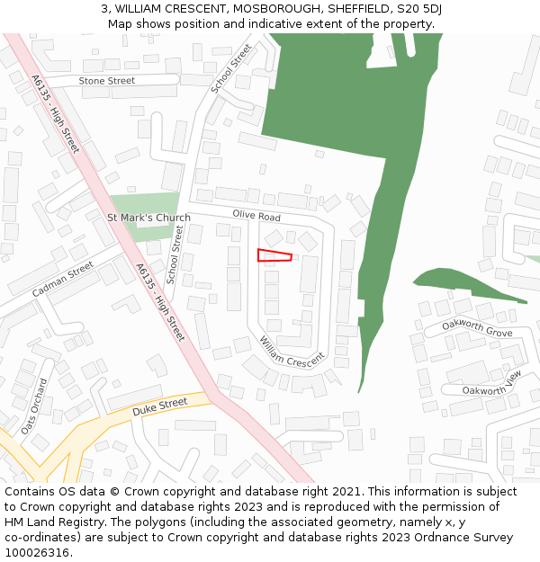3, WILLIAM CRESCENT, MOSBOROUGH, SHEFFIELD, S20 5DJ: Location map and indicative extent of plot