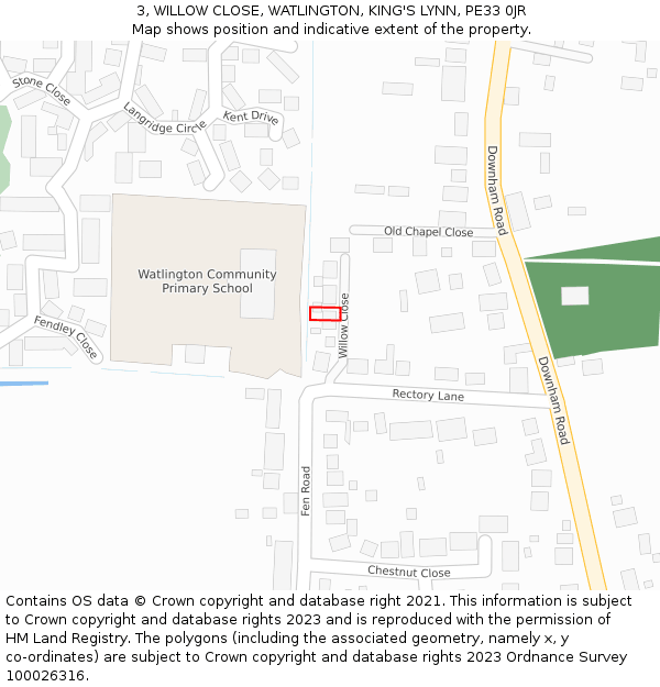 3, WILLOW CLOSE, WATLINGTON, KING'S LYNN, PE33 0JR: Location map and indicative extent of plot