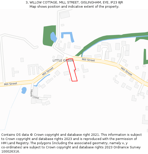 3, WILLOW COTTAGE, MILL STREET, GISLINGHAM, EYE, IP23 8JR: Location map and indicative extent of plot