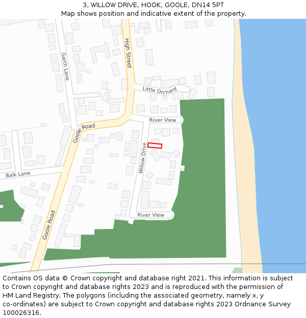 3, WILLOW DRIVE, HOOK, GOOLE, DN14 5PT: Location map and indicative extent of plot