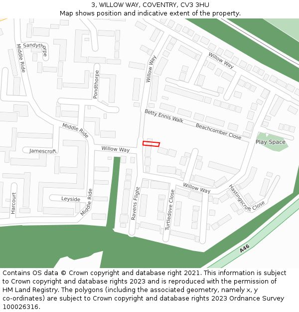 3, WILLOW WAY, COVENTRY, CV3 3HU: Location map and indicative extent of plot