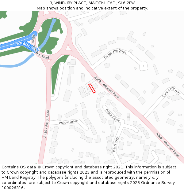 3, WINBURY PLACE, MAIDENHEAD, SL6 2FW: Location map and indicative extent of plot