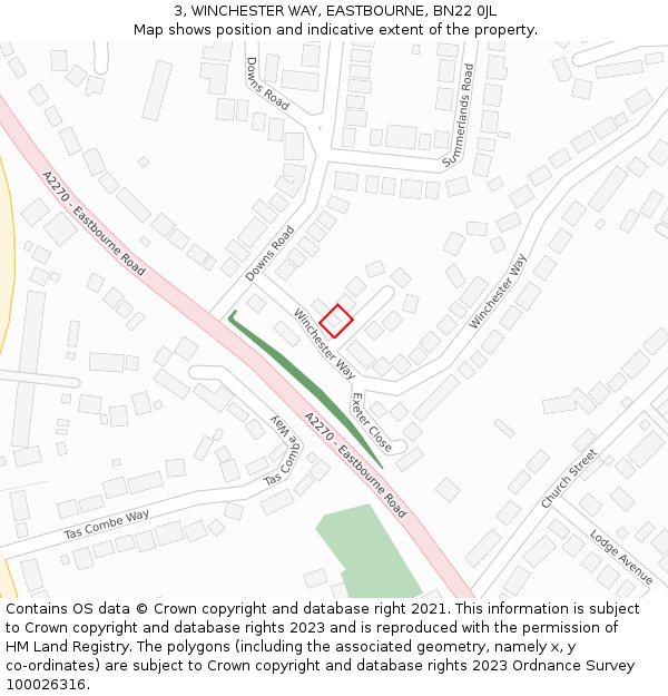3, WINCHESTER WAY, EASTBOURNE, BN22 0JL: Location map and indicative extent of plot