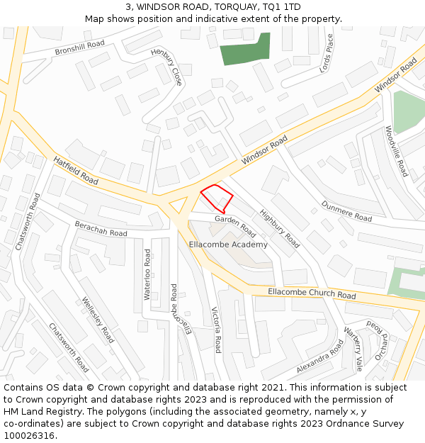 3, WINDSOR ROAD, TORQUAY, TQ1 1TD: Location map and indicative extent of plot
