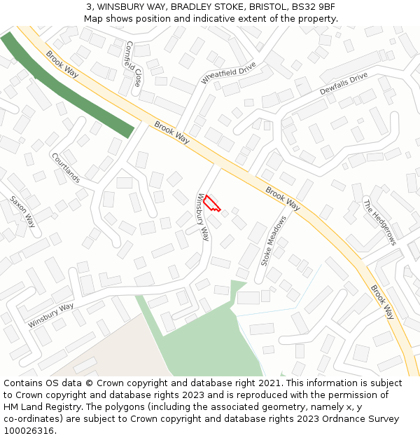 3, WINSBURY WAY, BRADLEY STOKE, BRISTOL, BS32 9BF: Location map and indicative extent of plot
