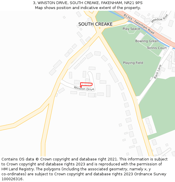 3, WINSTON DRIVE, SOUTH CREAKE, FAKENHAM, NR21 9PS: Location map and indicative extent of plot