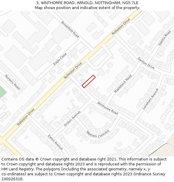 3, WINTHORPE ROAD, ARNOLD, NOTTINGHAM, NG5 7LE: Location map and indicative extent of plot