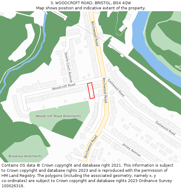 3, WOODCROFT ROAD, BRISTOL, BS4 4QW: Location map and indicative extent of plot