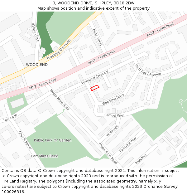 3, WOODEND DRIVE, SHIPLEY, BD18 2BW: Location map and indicative extent of plot