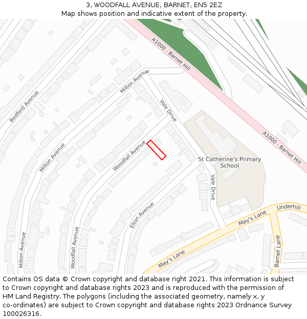 3, WOODFALL AVENUE, BARNET, EN5 2EZ: Location map and indicative extent of plot