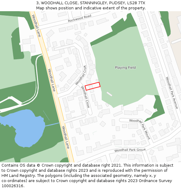 3, WOODHALL CLOSE, STANNINGLEY, PUDSEY, LS28 7TX: Location map and indicative extent of plot