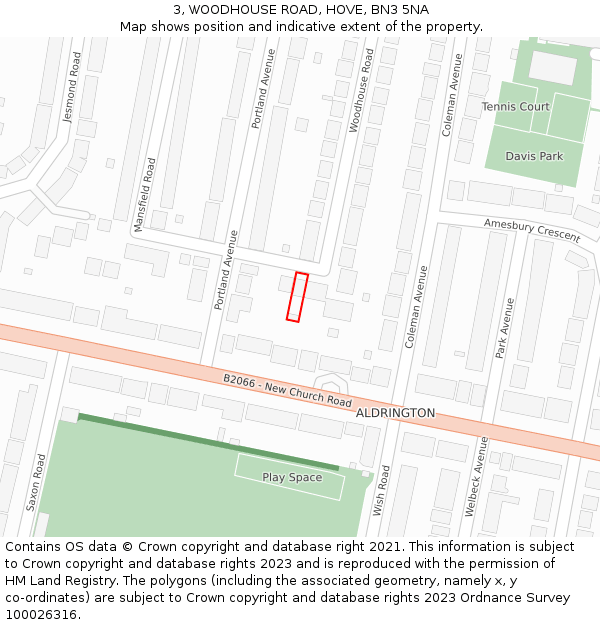 3, WOODHOUSE ROAD, HOVE, BN3 5NA: Location map and indicative extent of plot