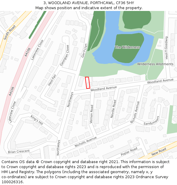 3, WOODLAND AVENUE, PORTHCAWL, CF36 5HY: Location map and indicative extent of plot