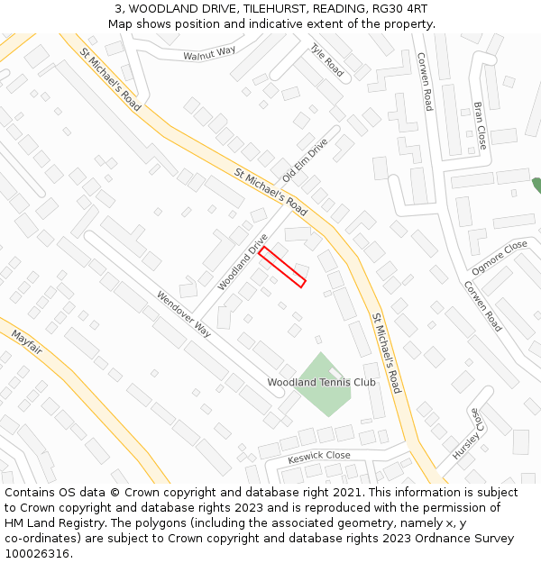 3, WOODLAND DRIVE, TILEHURST, READING, RG30 4RT: Location map and indicative extent of plot