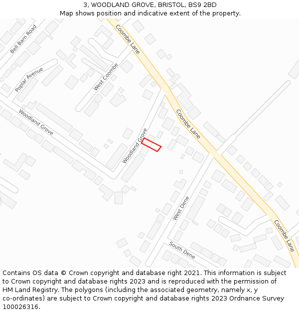 3, WOODLAND GROVE, BRISTOL, BS9 2BD: Location map and indicative extent of plot