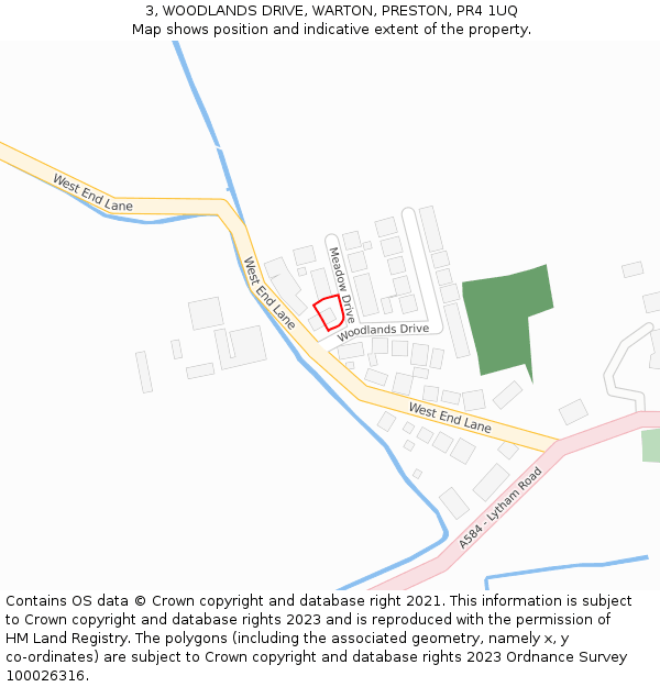 3, WOODLANDS DRIVE, WARTON, PRESTON, PR4 1UQ: Location map and indicative extent of plot