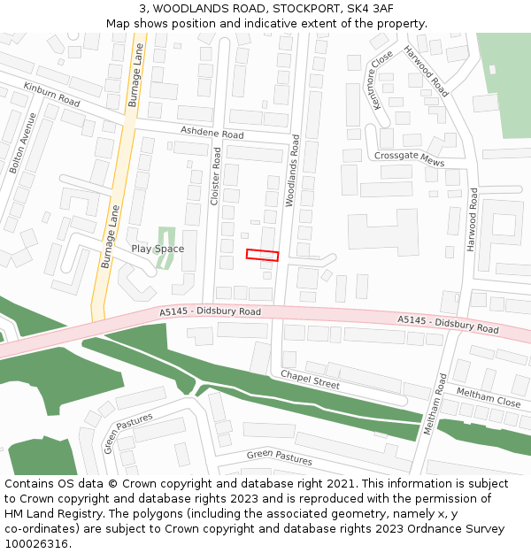 3, WOODLANDS ROAD, STOCKPORT, SK4 3AF: Location map and indicative extent of plot