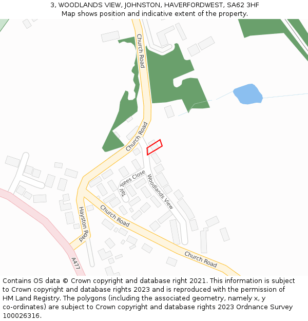 3, WOODLANDS VIEW, JOHNSTON, HAVERFORDWEST, SA62 3HF: Location map and indicative extent of plot