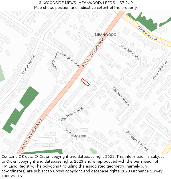 3, WOODSIDE MEWS, MEANWOOD, LEEDS, LS7 2UP: Location map and indicative extent of plot