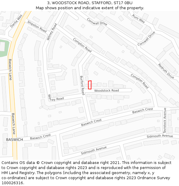 3, WOODSTOCK ROAD, STAFFORD, ST17 0BU: Location map and indicative extent of plot