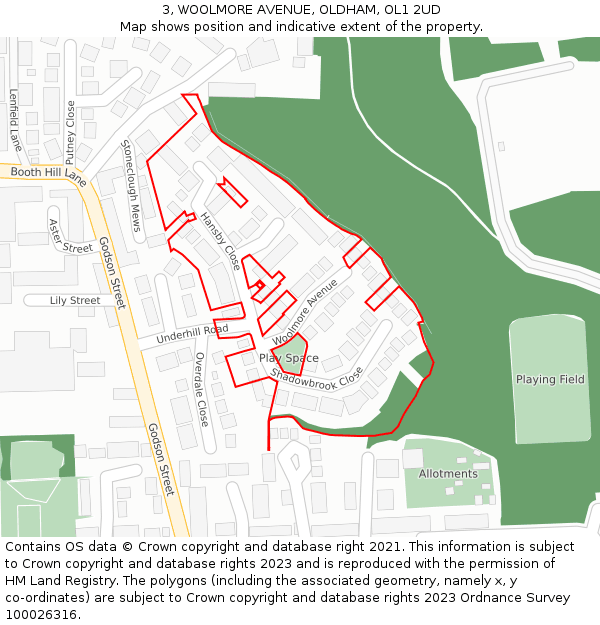 3, WOOLMORE AVENUE, OLDHAM, OL1 2UD: Location map and indicative extent of plot