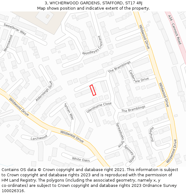 3, WYCHERWOOD GARDENS, STAFFORD, ST17 4RJ: Location map and indicative extent of plot