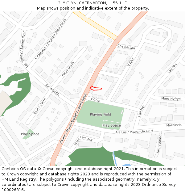 3, Y GLYN, CAERNARFON, LL55 1HD: Location map and indicative extent of plot