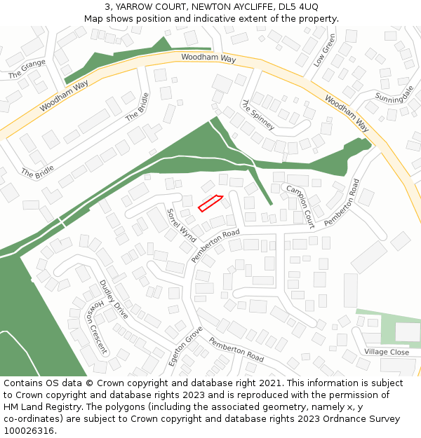3, YARROW COURT, NEWTON AYCLIFFE, DL5 4UQ: Location map and indicative extent of plot