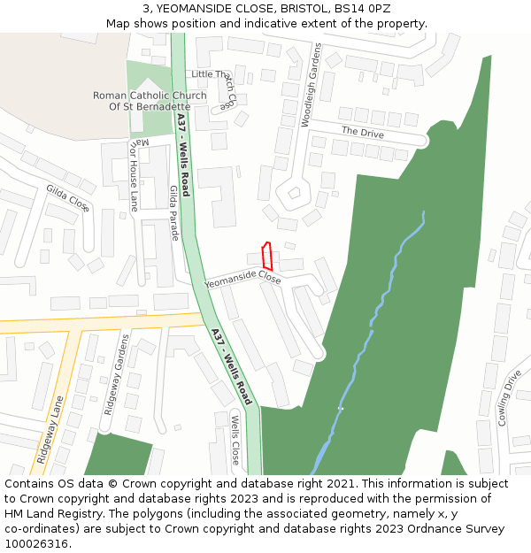 3, YEOMANSIDE CLOSE, BRISTOL, BS14 0PZ: Location map and indicative extent of plot