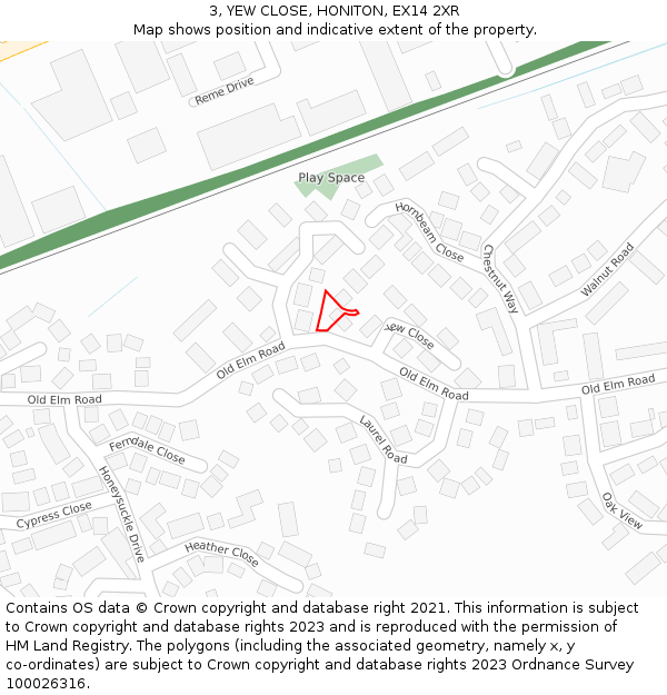 3, YEW CLOSE, HONITON, EX14 2XR: Location map and indicative extent of plot