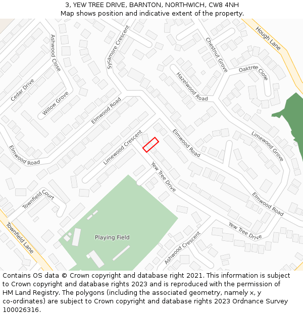 3, YEW TREE DRIVE, BARNTON, NORTHWICH, CW8 4NH: Location map and indicative extent of plot