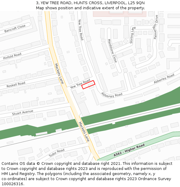 3, YEW TREE ROAD, HUNTS CROSS, LIVERPOOL, L25 9QN: Location map and indicative extent of plot
