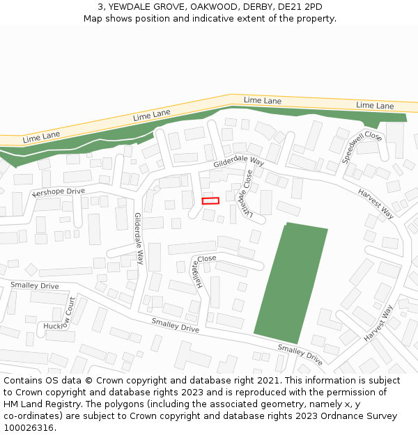 3, YEWDALE GROVE, OAKWOOD, DERBY, DE21 2PD: Location map and indicative extent of plot