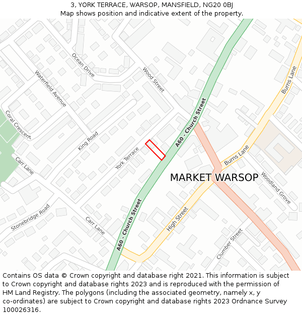 3, YORK TERRACE, WARSOP, MANSFIELD, NG20 0BJ: Location map and indicative extent of plot