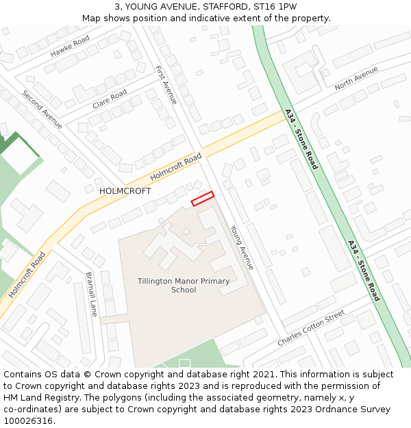3, YOUNG AVENUE, STAFFORD, ST16 1PW: Location map and indicative extent of plot