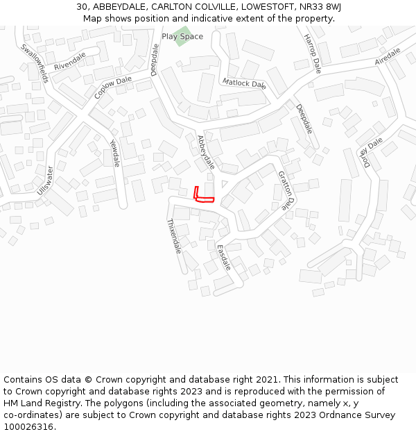 30, ABBEYDALE, CARLTON COLVILLE, LOWESTOFT, NR33 8WJ: Location map and indicative extent of plot