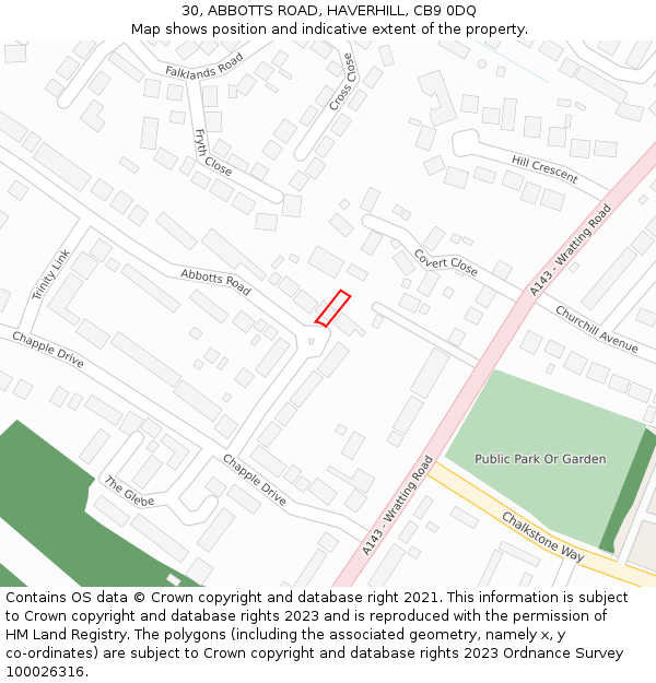 30, ABBOTTS ROAD, HAVERHILL, CB9 0DQ: Location map and indicative extent of plot