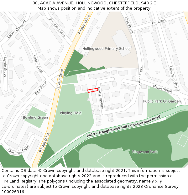 30, ACACIA AVENUE, HOLLINGWOOD, CHESTERFIELD, S43 2JE: Location map and indicative extent of plot