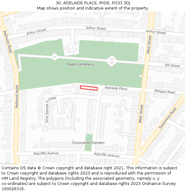 30, ADELAIDE PLACE, RYDE, PO33 3DJ: Location map and indicative extent of plot
