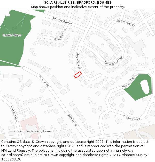 30, AIREVILLE RISE, BRADFORD, BD9 4ES: Location map and indicative extent of plot