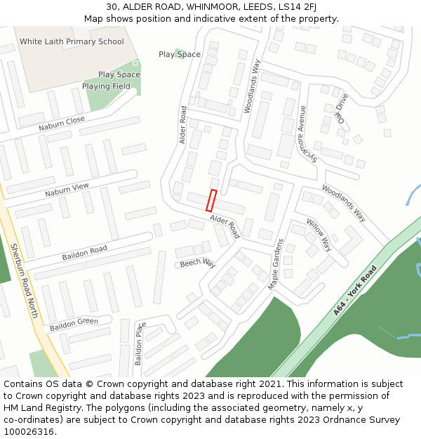 30, ALDER ROAD, WHINMOOR, LEEDS, LS14 2FJ: Location map and indicative extent of plot