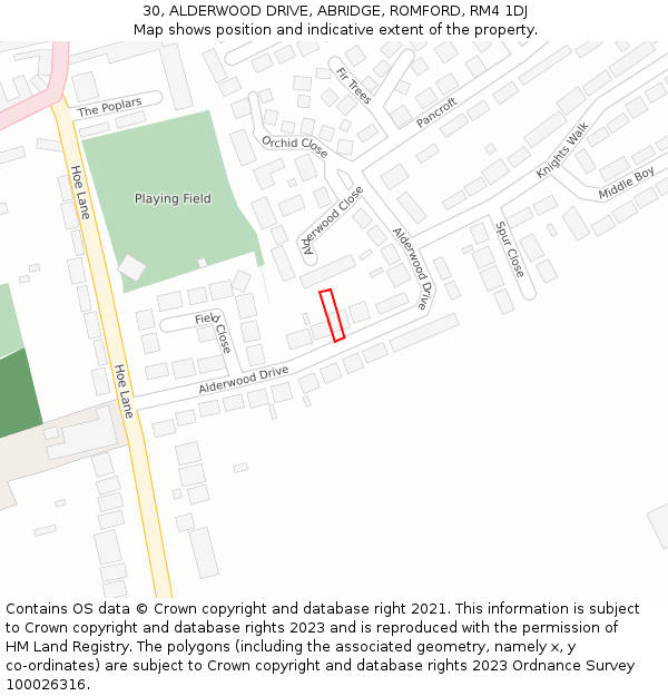30, ALDERWOOD DRIVE, ABRIDGE, ROMFORD, RM4 1DJ: Location map and indicative extent of plot