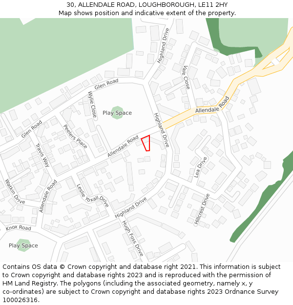 30, ALLENDALE ROAD, LOUGHBOROUGH, LE11 2HY: Location map and indicative extent of plot
