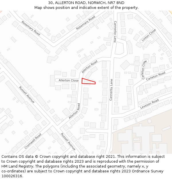 30, ALLERTON ROAD, NORWICH, NR7 8ND: Location map and indicative extent of plot