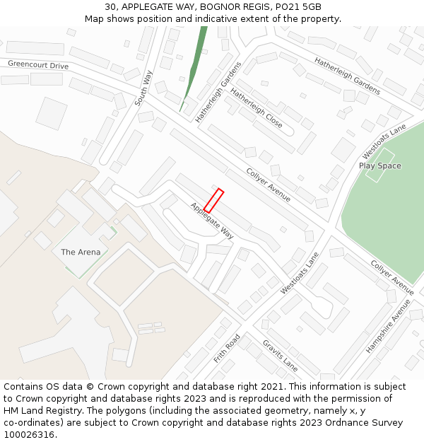 30, APPLEGATE WAY, BOGNOR REGIS, PO21 5GB: Location map and indicative extent of plot