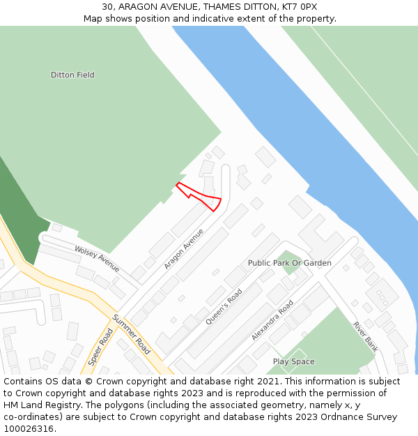 30, ARAGON AVENUE, THAMES DITTON, KT7 0PX: Location map and indicative extent of plot