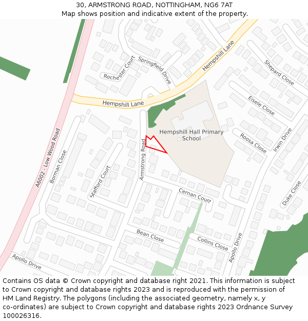 30, ARMSTRONG ROAD, NOTTINGHAM, NG6 7AT: Location map and indicative extent of plot