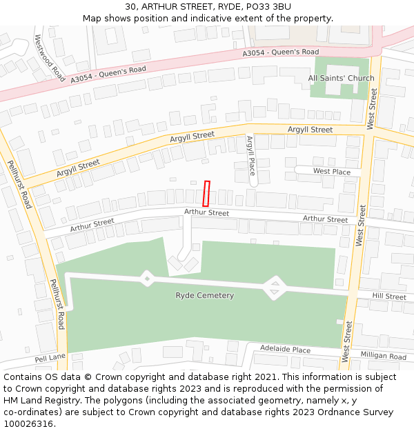 30, ARTHUR STREET, RYDE, PO33 3BU: Location map and indicative extent of plot