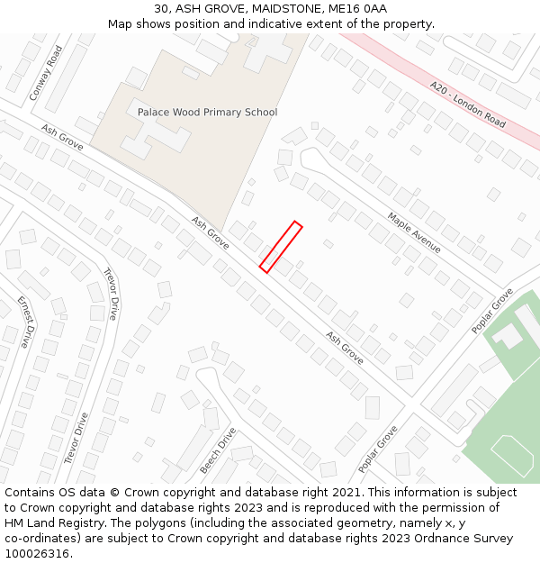 30, ASH GROVE, MAIDSTONE, ME16 0AA: Location map and indicative extent of plot